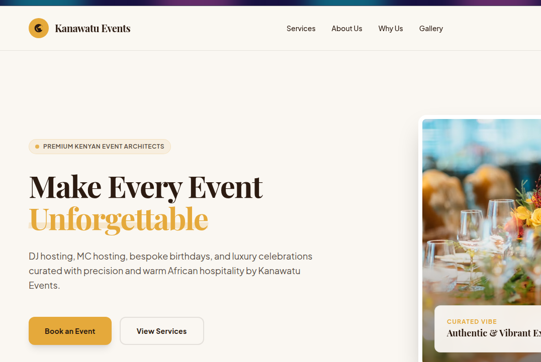 Kanawatu Events landing page preview